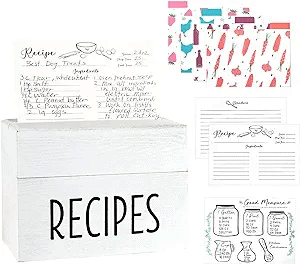 Elegant Farmhouse White Wood Recipe Box Set
