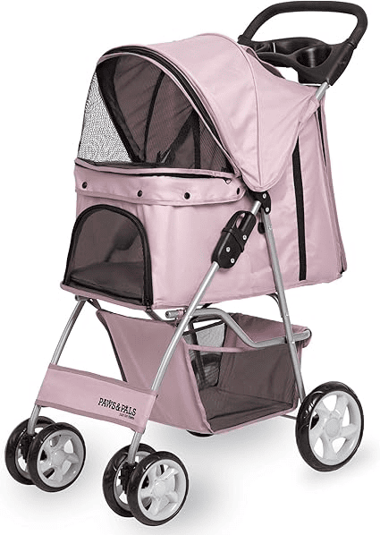 Paws & Pals 4 Wheeler Pet Stroller for Cats & Dogs in Pink